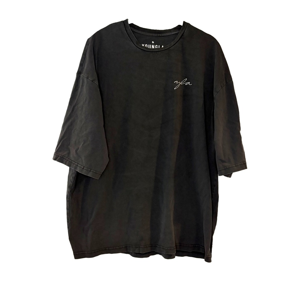 YoungLA Logo Graphic T-Shirt Solid Black Crew Size M